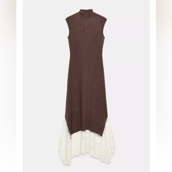 Zara LONG COMBINATION LACE DRESS - Picture 4 of 7